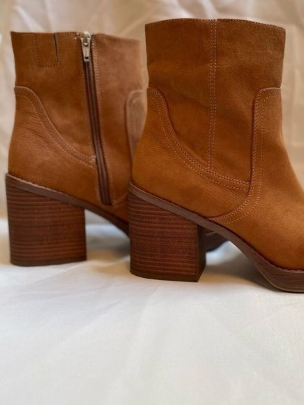 Women's Tan Suede Block Heel Ankle Boots